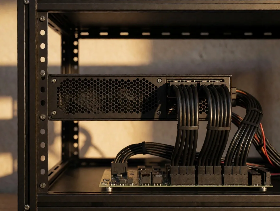 Fuente de poder tipo servidor con breakout board en rig de minería