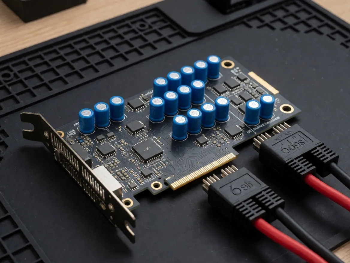 Riser PCIe versión 009S con capacitores sólidos y conector de 6 pines